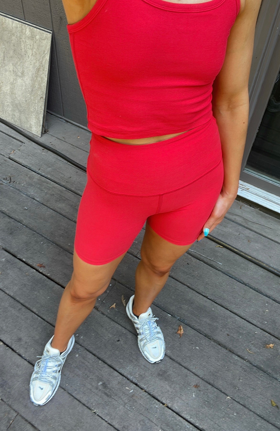I’ve been having an obsession with cherry red lately.  There is just something about wearing cherry red with a tan that’s chef’s kiss 

I’m loving this matching set for summer! 

• Top: Beyond Yoga racerback tank in color “Candy Apple Red” - size small (I can do both XS & small. But I prefer the fit of the small!)
• Bike shorts: Beyond Yoga in “Candy Apple Red” - size XS



#LTKFindsUnder100 #LTKSummerEdit #LTKActive