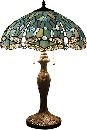 WERFACTORY Tiffany Lamp Sea Blue Stained Glass Bedside Table Lamp Dragonfly Style Desk Reading Li... | Amazon (US)