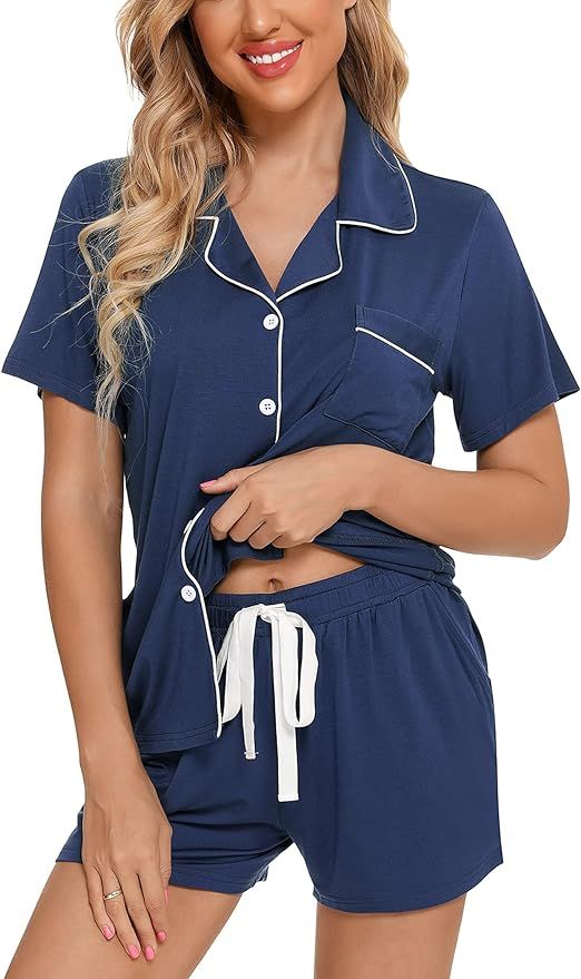 Leikar Womens Button Down Pajama Sets Bride Pajamas Sets Sleepwear Shorts Lounge Set | Amazon (US)