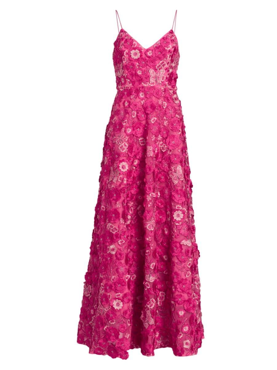 Alice + Olivia Domenica Floral Appliqué Maxi Dress | Saks Fifth Avenue