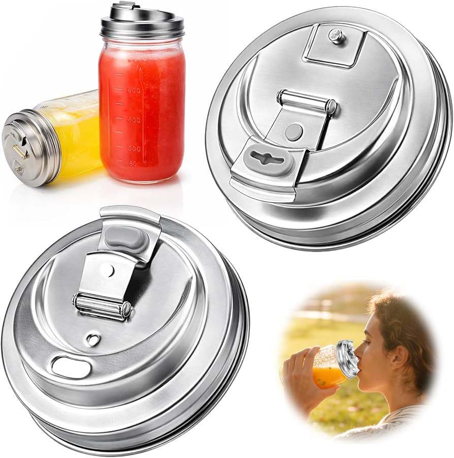 Wide Mouth Mason Jar Drinking Lids, Stainless Steel Sip Lid, 2 Pcs | Amazon (US)
