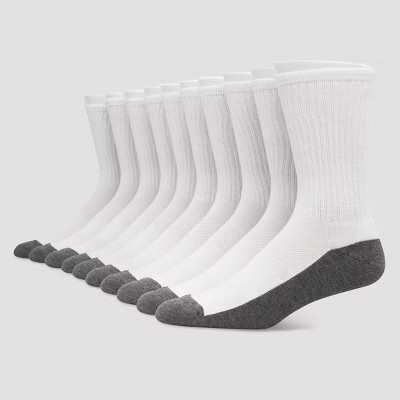 Hanes Premium Men's Crew Socks 10pk - White 12-14: Cushioned Sole, Reinforced Heel & Toe, Breatha... | Target