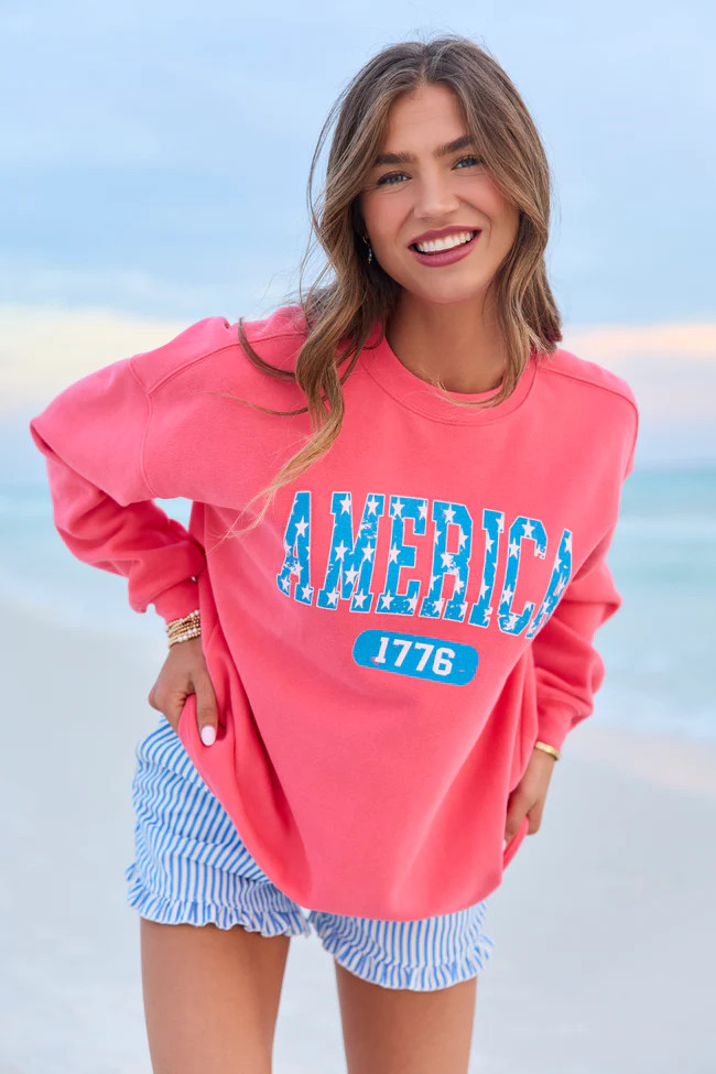 America Star 1776 Light Red Graphic Sweatshirt | Pink Lily
