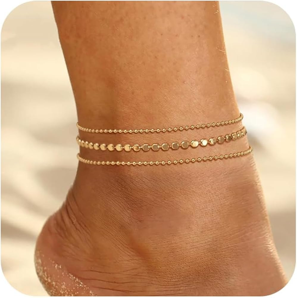 Ankle Bracelets for Women,14K Gold Plated Anklets for Women Waterproof Dainty Layered Beach Ankle... | Amazon (US)