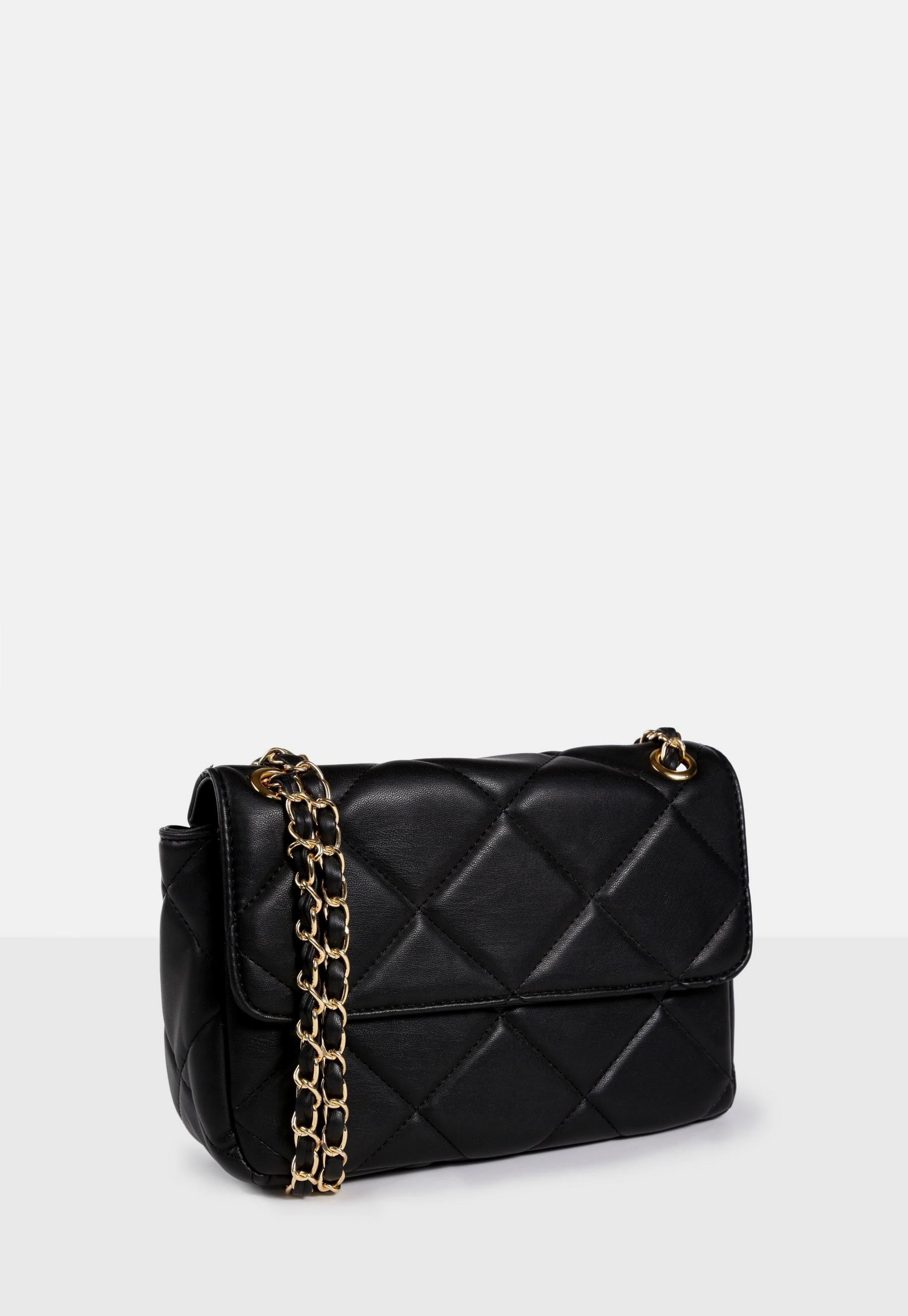Black Quilted Chain Strap Bag | Missguided (UK & IE)