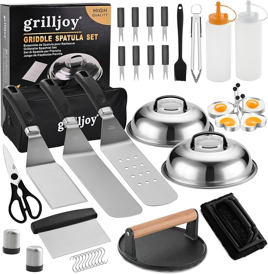 grilljoy Professional Griddle Accessories Kit Set with Smash Burger Press - Extra Thick Grill Spa... | Amazon (US)