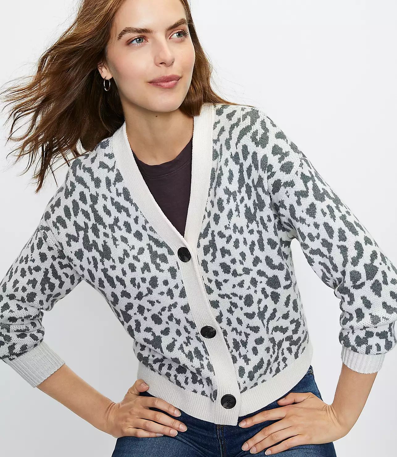 Cropped Leopard Print V-Neck Cardigan | LOFT