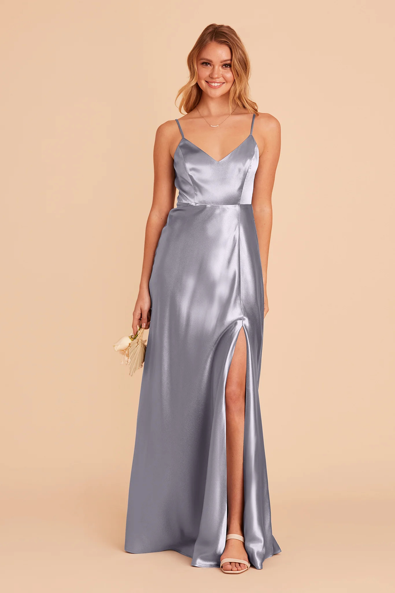 Jay Shiny Satin Dress - Dusty Blue | Birdy Grey