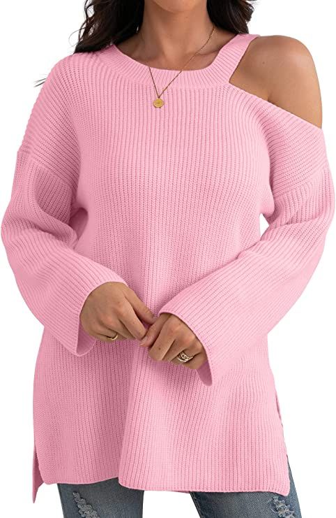 GRECERELLE Womens Cold Shoulder Sweater Loose Fit Pullover Long Sleeves Round Neck Winter Warm Ca... | Amazon (US)