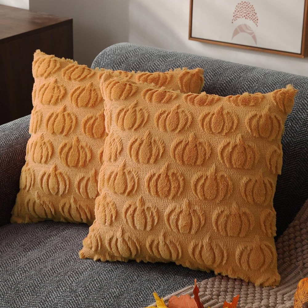 DFXSZ Fall Pillow Covers 20x20 Set of 2 Fall Decorations Light Orange Pumpkin Throw Pillow Cases ... | Amazon (US)