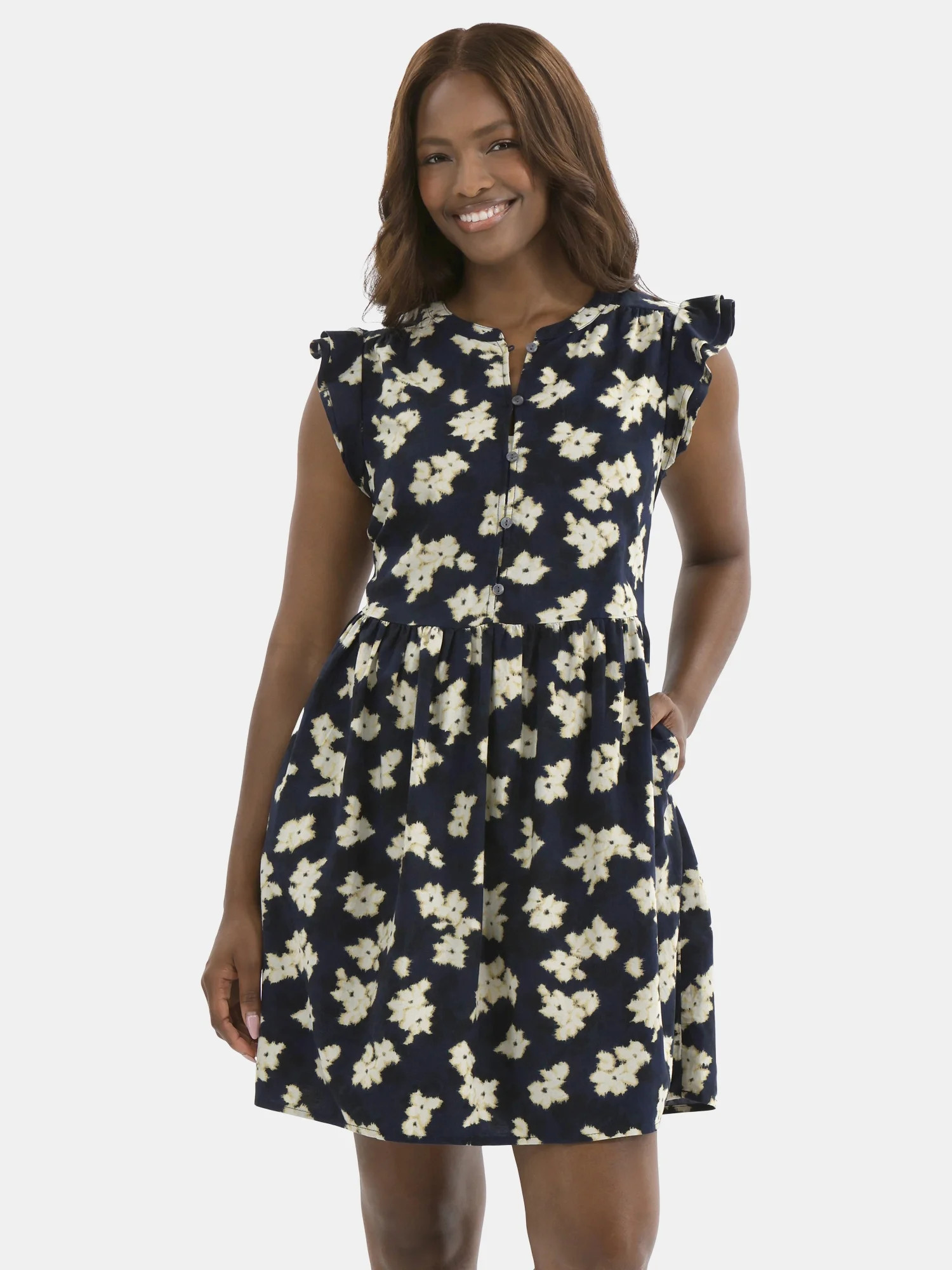Time and Tru Women's Mini Dress with Flutter Sleeves, Sizes XS-XXXL | Walmart (US)