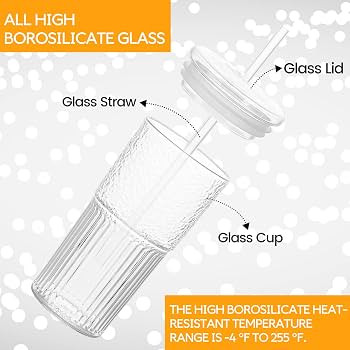 Cosnou Glass Cups With Lids and Glass Straws，20 OZ High Borosilicate Glass Tumbler Iced Coffee ... | Amazon (US)