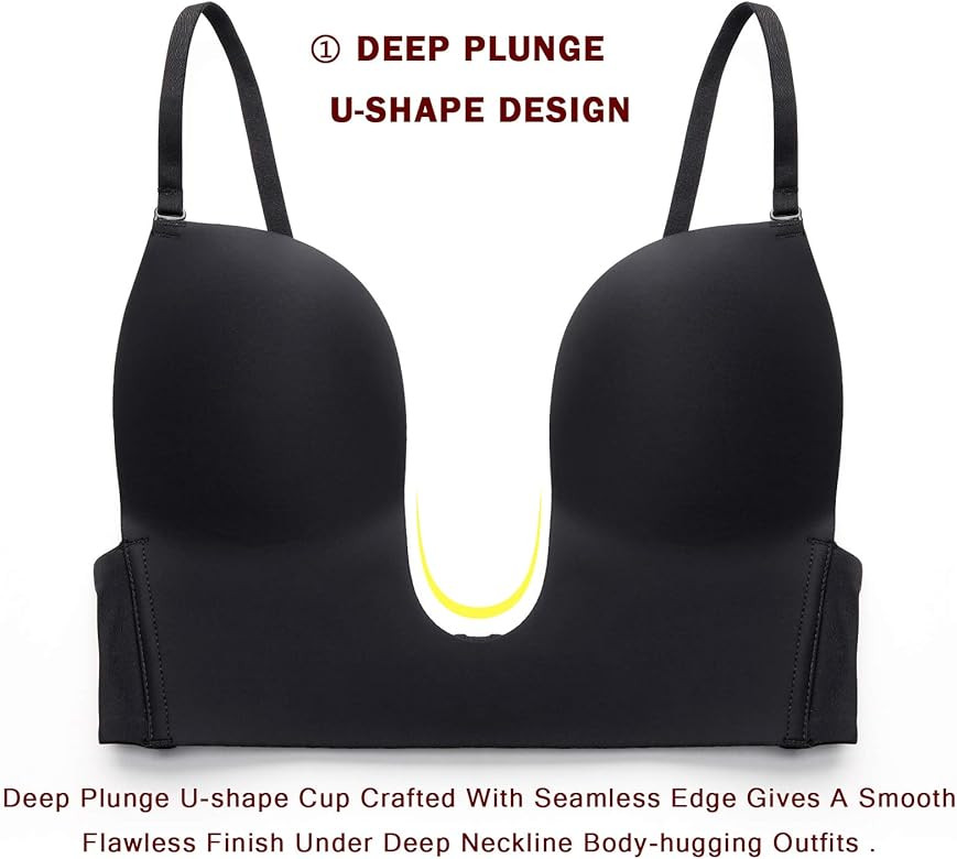 JOATEAY Women's Deep Plunge Bra Convertible Push up Low Cut Seamless Wireless Bra Red Carpet | Amazon (US)