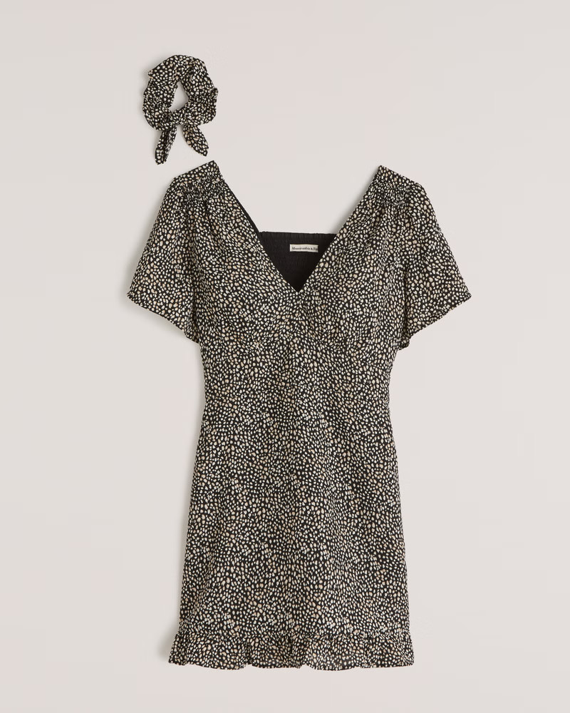 Flutter-Sleeve Smocked Mini Dress | Abercrombie & Fitch (US)