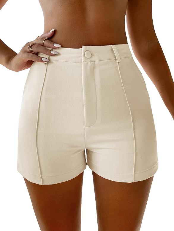 Floerns Women's Casual Solid High Waist Straight Leg Skinny Shorts | Amazon (US)