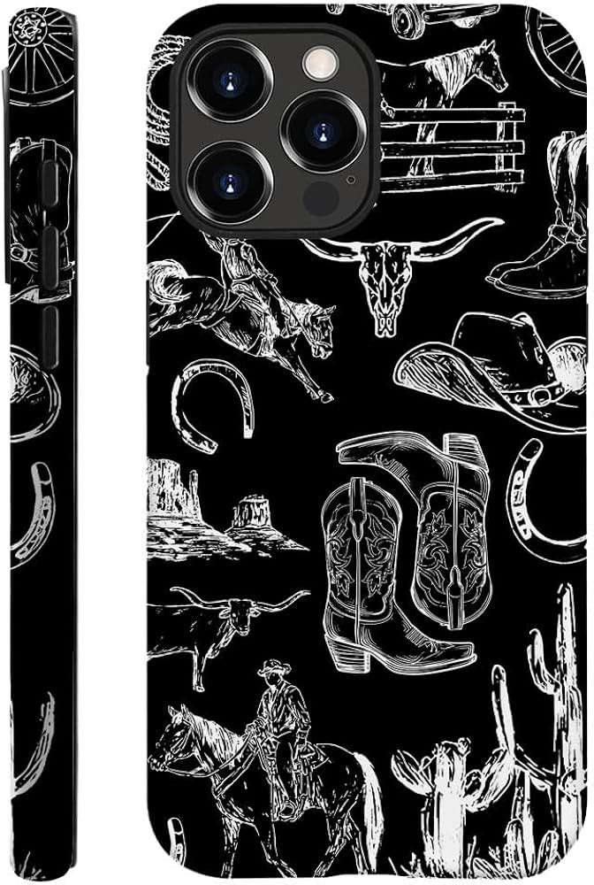 Compatible with iPhone 16 Pro,Anti-Scratch Frosted Case Cover,Western Collage Cowboy Black | Amazon (US)