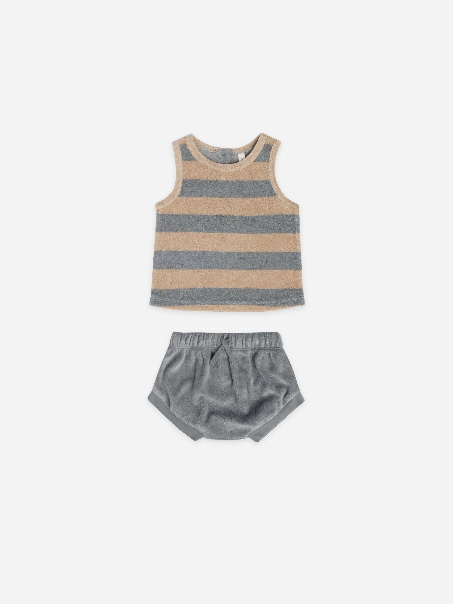 Terry Tank Set | Ocean + Latte Stripe | Rylee + Cru