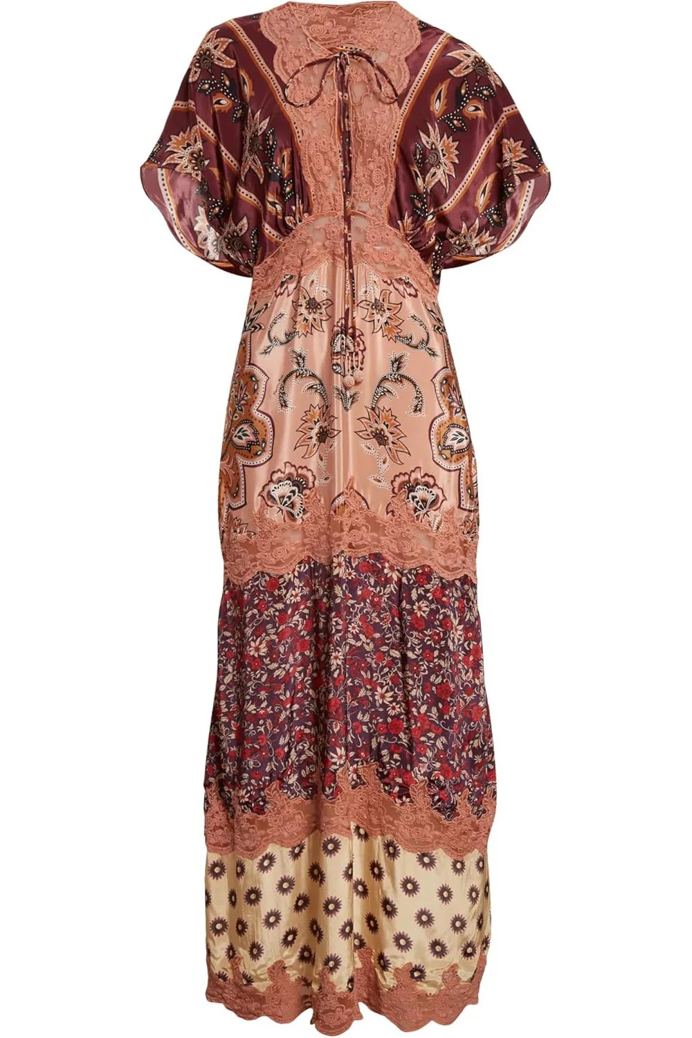 Farm Rio Women's Laces Short Sleeve Maxi Dress, Glam Tapestry Burgundy | Shop Simon