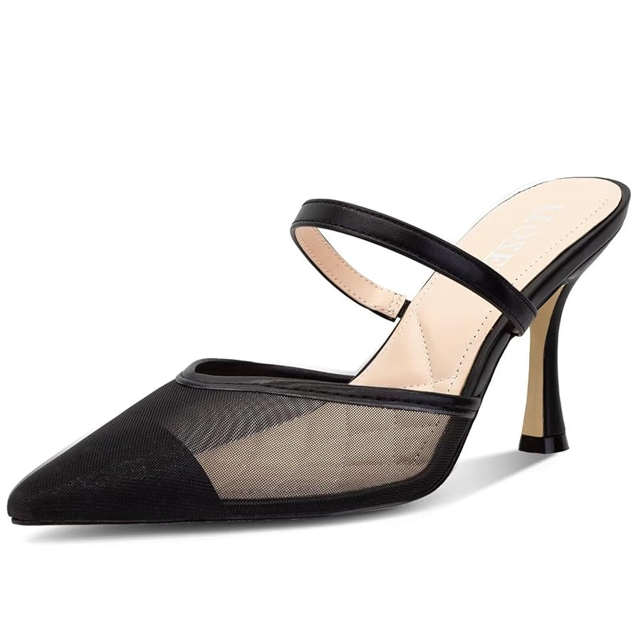 Kitten Heels for Women Mesh Mule Heels Pointed Closed Toe Low Heels for Women Slingback Heeled Dr... | Amazon (US)