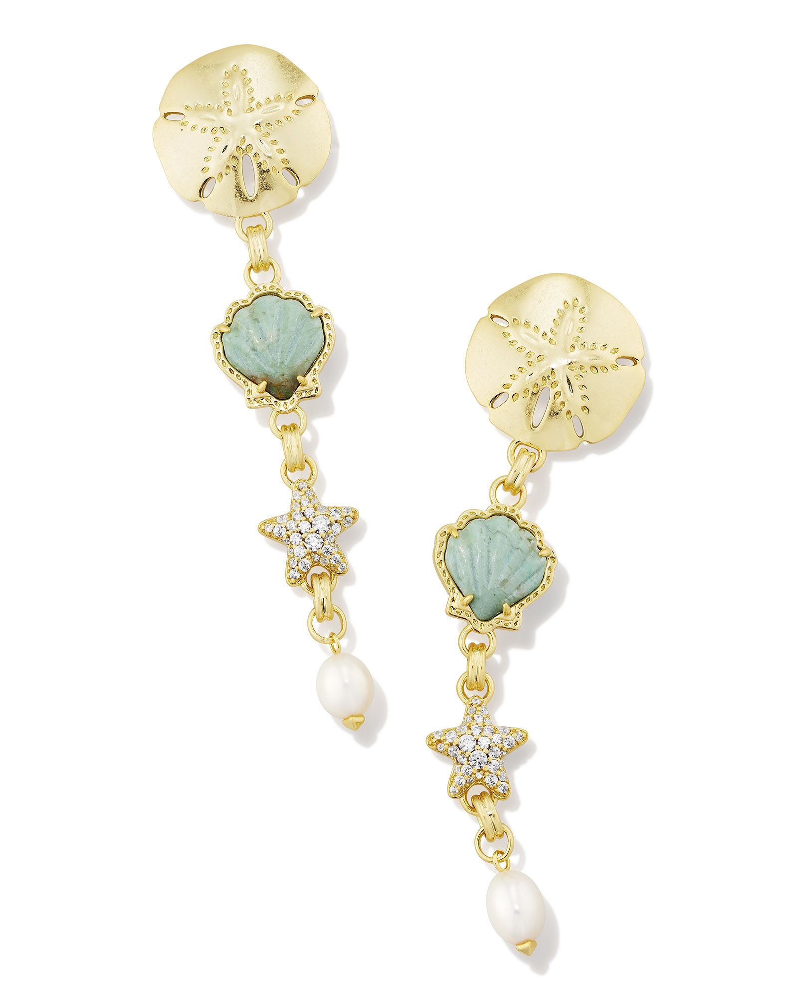 Brynne Gold Shell Linear Earrings in Sea Green Chrysocolla | Kendra Scott