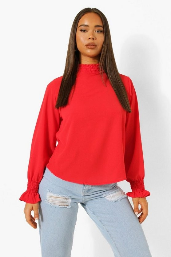 High Neck Sheered Blouse | Boohoo.com (US & CA)