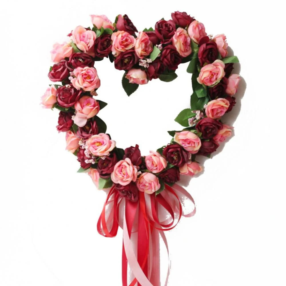 Heart Shaped Wreath Floral Rose Artificial Garland Door Wreath for Home Wedding Valentine's Day D... | Walmart (US)