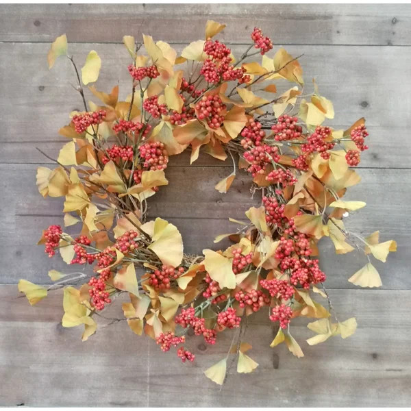 Gingko Leaf & Berry 21" Unlit Wreath | Wayfair North America