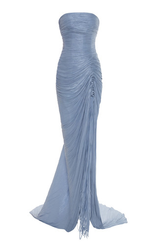 Detachable Cape Pleated Satin Gown | Moda Operandi (Global)