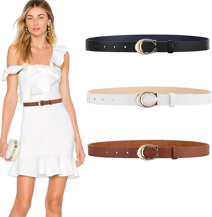 Zimoer 3Pieces Skinny Leather Belts Women,Slim Thin Waist Belt,Fashion Slim Belts for Dress,Thin ... | Amazon (UK)