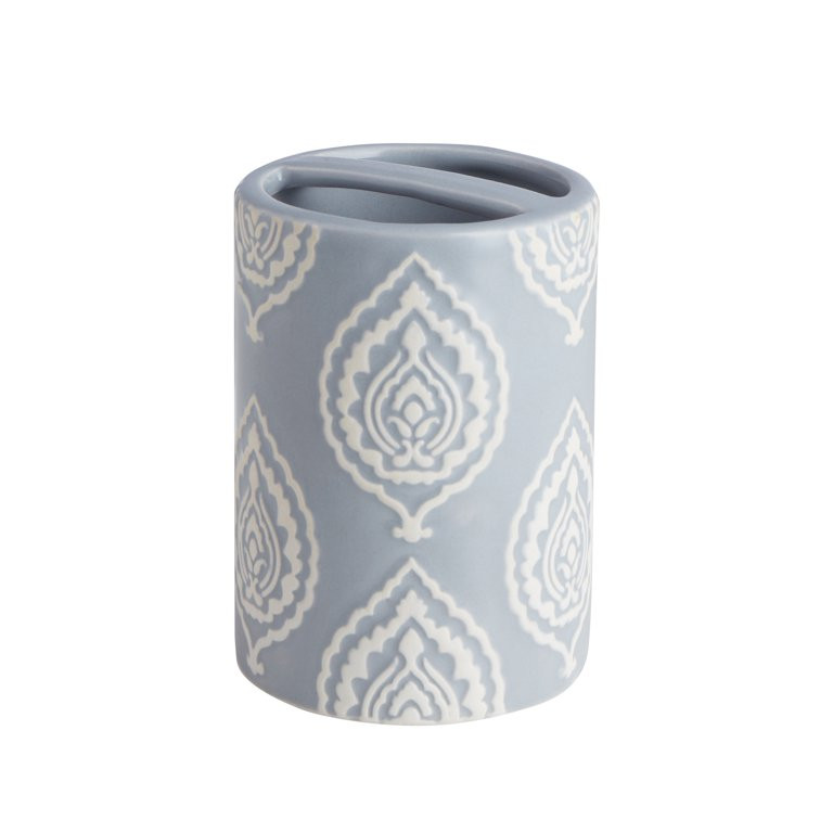 My Texas House Channing Gray Embossed Damask Ceramic Bathroom Tumbler | Walmart (US)