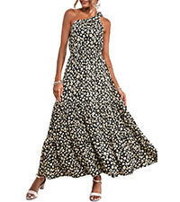 PRETTYGARDEN Women's Summer Floral One Shoulder Maxi Dress Knot Ruffle Boho Beach Vacation Weddin... | Amazon (US)
