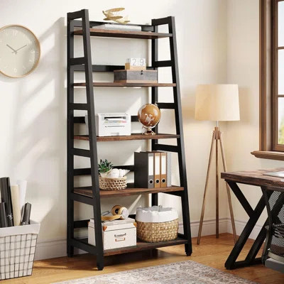 5-Tier Bookshelf Industrial Bookcase, 5 Shelf Ladder Shelf Book Storage Shelf Organizer for Living Room, Home Office | Wayfair North America
