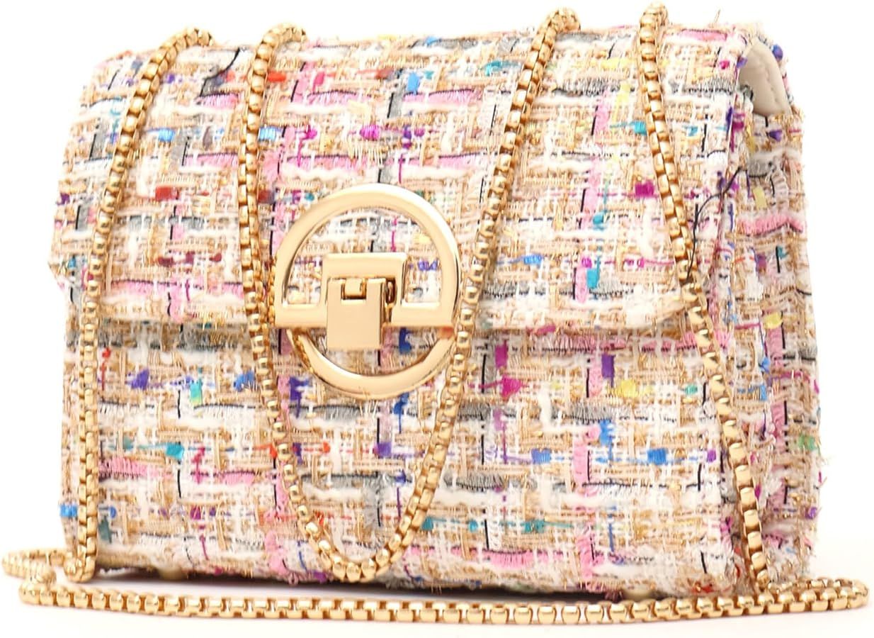 Women's Small Clutch Purse and Handbag Fashion Top Handle Tweed Chain Evening Bag Satchel Shoulde... | Amazon (US)