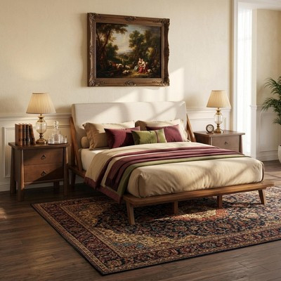 Christopher Knight Home Astraia Modern Queen Size Acacia Wood Upholstered Platform Bed with 2 Wooden Nightstands, Beige/Brown | Target
