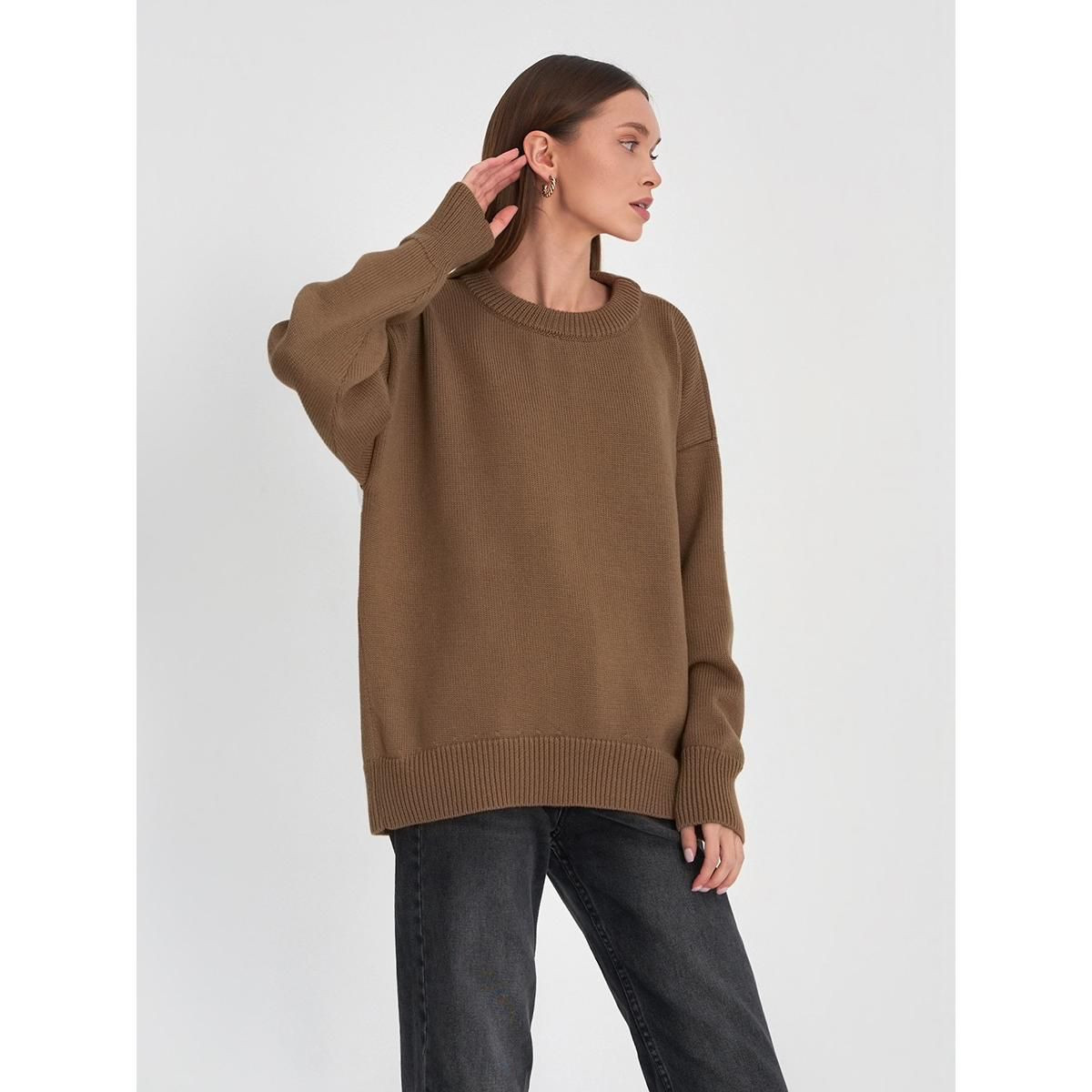 Women\u2018s Crew Neck Knit Sweater Drop Shoulder Relaxed | Target