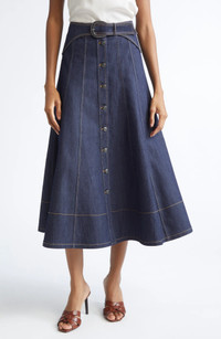 Click for more info about Cinq à Sept Briony Topstitch Detail Denim Skirt | Nordstrom