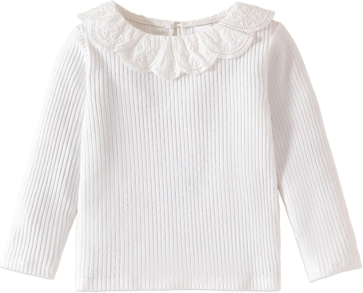 OPAWO Toddler Girl Long Sleeve Shirt Boho Embroidered Collar Ribbed Girls Tshirts Tops Blouse Fal... | Amazon (US)