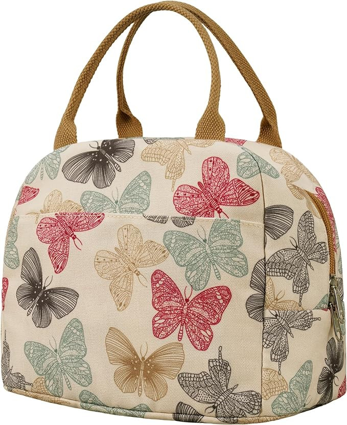 EurCross Beige Butterfly Lunch Bag for Women Work Daily Use Necessaries Storage, Reusable Medium ... | Amazon (US)