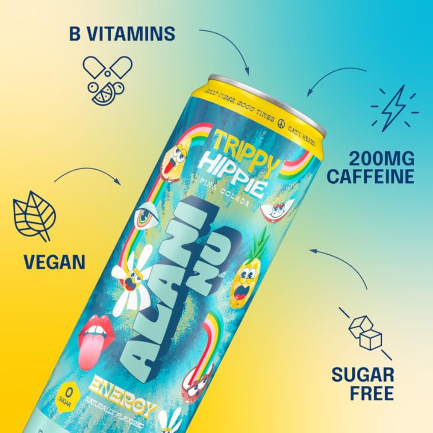 Alani Nu Sugar-Free Energy Drink, Pre-Workout Performance, Trippy Hippie, 12 oz Cans (Pack of 12) | Amazon (US)