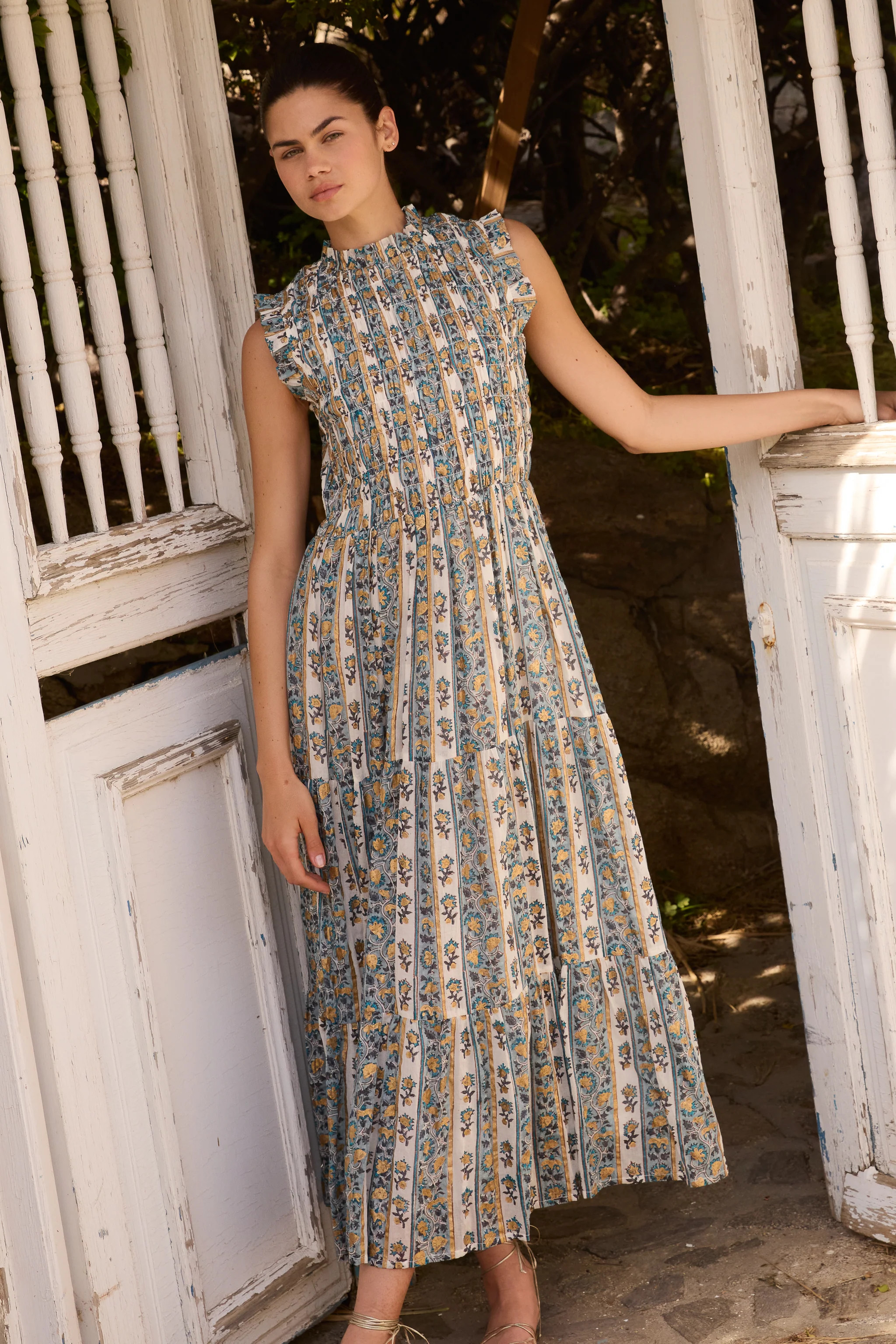 Sleeveless Smocked Maxi- Taj Blue | Oliphant Design