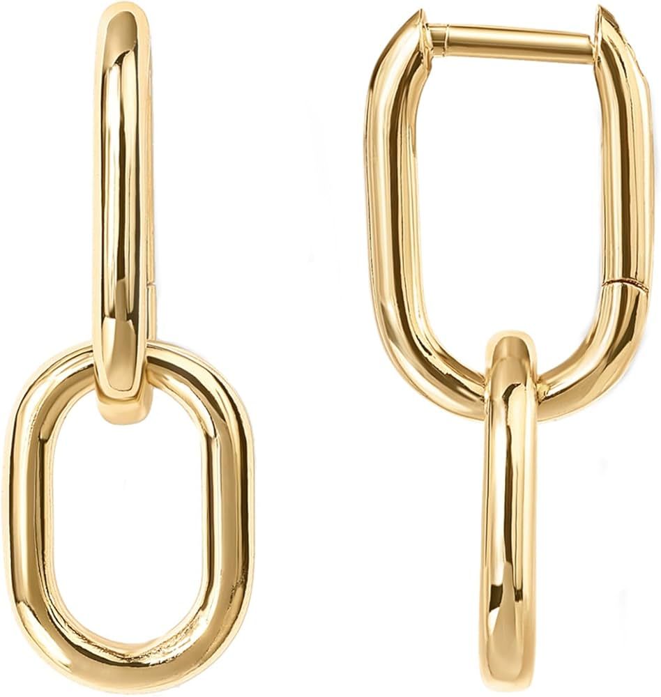 PAVOI 14K Gold Convertible Link Earrings for Women | Paperclip Link Chain Earrings | Drop Dangle ... | Amazon (US)