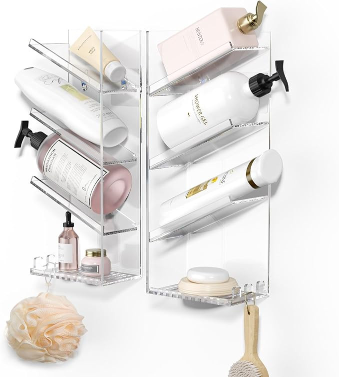 AITEE Acrylic Bathroom Organizer Caddy, Clear Shampoo Holder Wall Mounted, Shower Organizer with ... | Amazon (US)