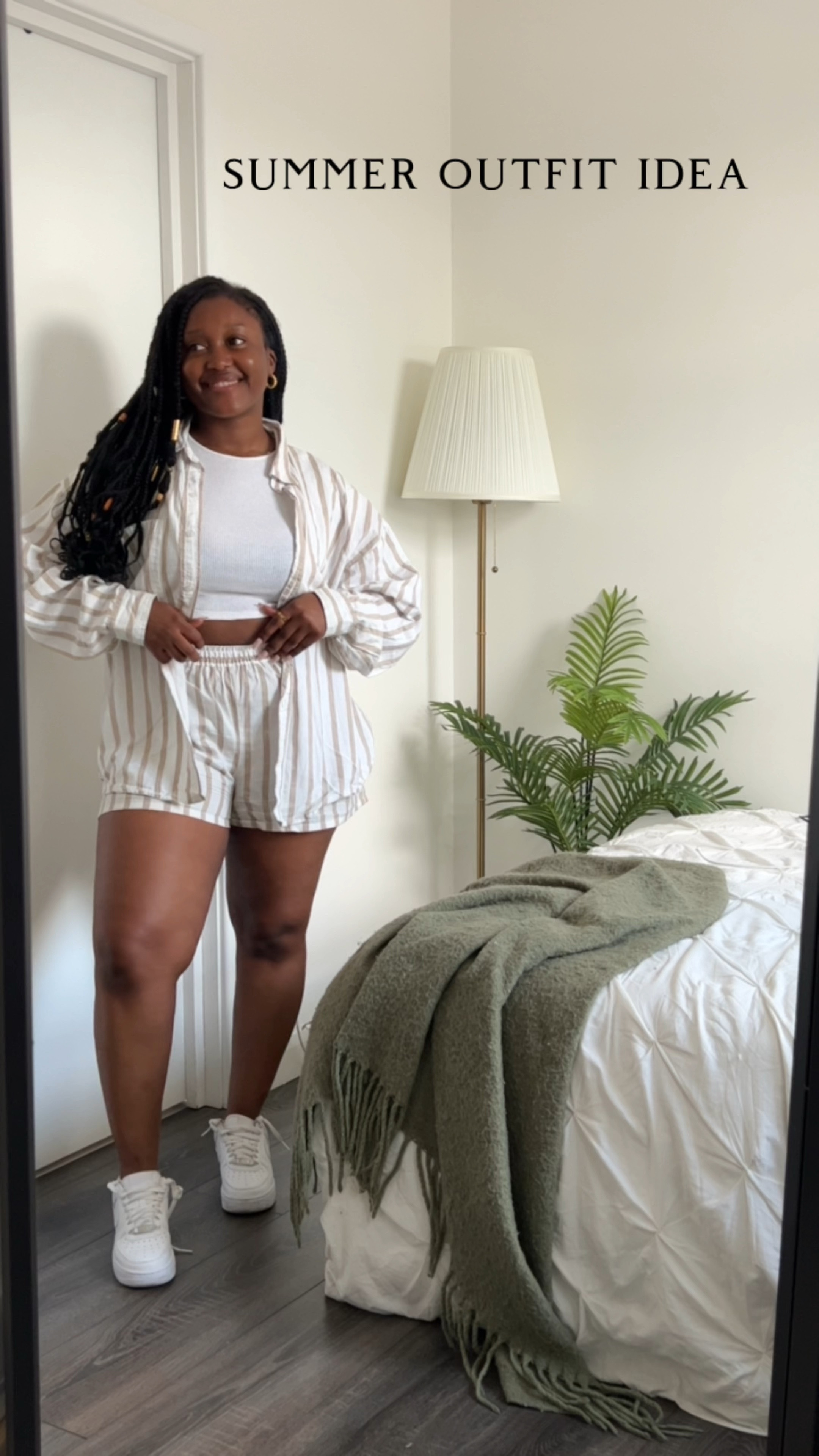 It’s a co-ord kind of summer 🌻🕶️

Ribbed white top 
Striped short and shirt co-ord set
White Nike Air Force 1s

#LTKSeasonal #LTKfit #LTKunder50