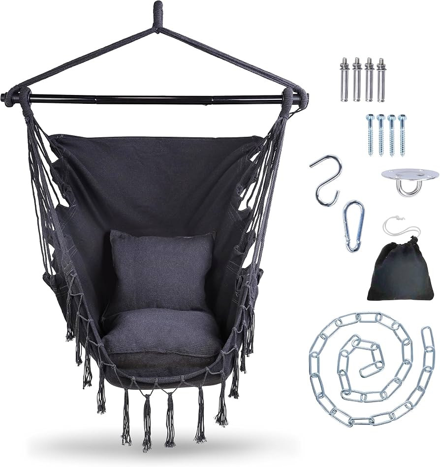 7Penn Hammock Chair Hanging Rope Swing - 440lb Capacity Black Cotton Indoor Outdoor Boho Macrame ... | Amazon (US)