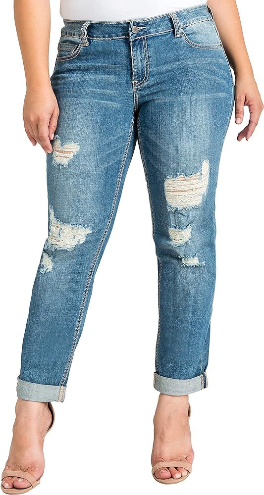 Standards & Practices Plus Size Women's Stretch Whisker Boyfriend Premium Jeans | Amazon (US)