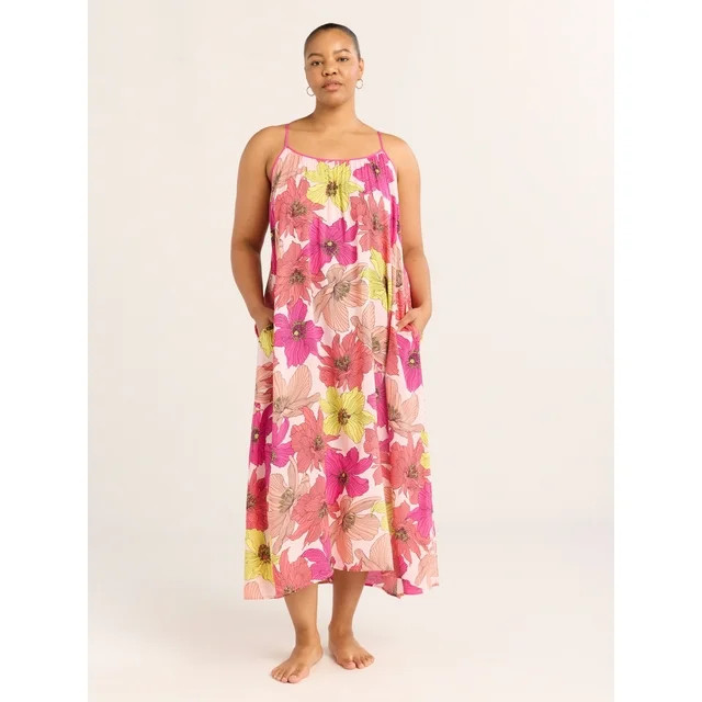 Joyspun Women’s Sleepwear Woven Strappy Maxi Nightgown, Sizes S-4X | Walmart (US)