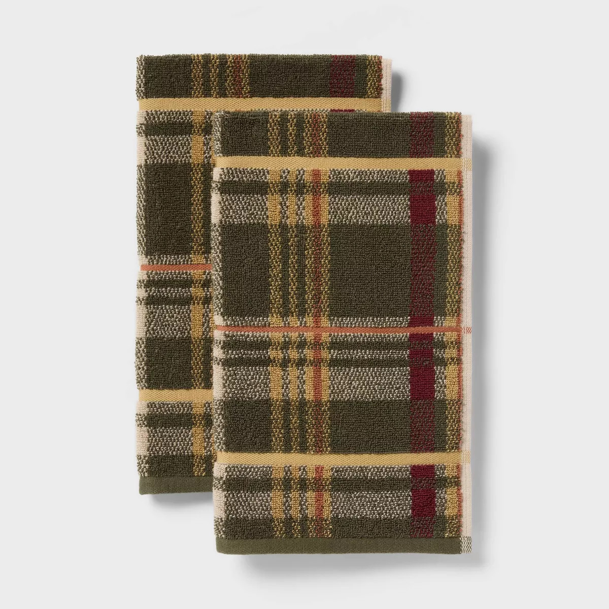 2pk Plaid Harvest Hand Towel Set Green - Threshold\u2122 | Target
