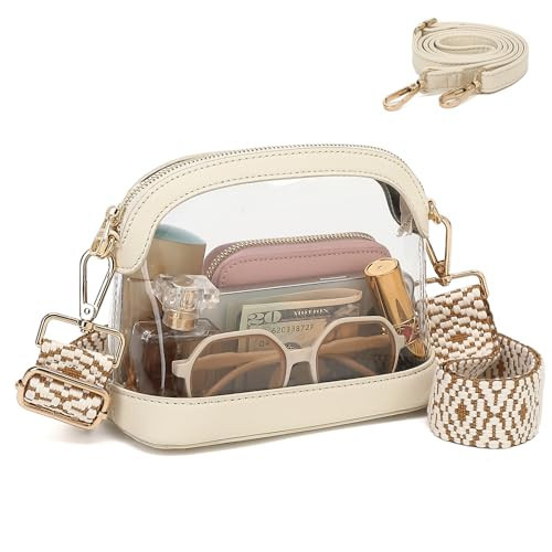 LOXOMU Clear Purses for Women Stadium, Chic Small Clear Crossbody Bag, Cute See Through Clear Stadium Purse for Concerts Sports Wedding (Beige) | Amazon (US)