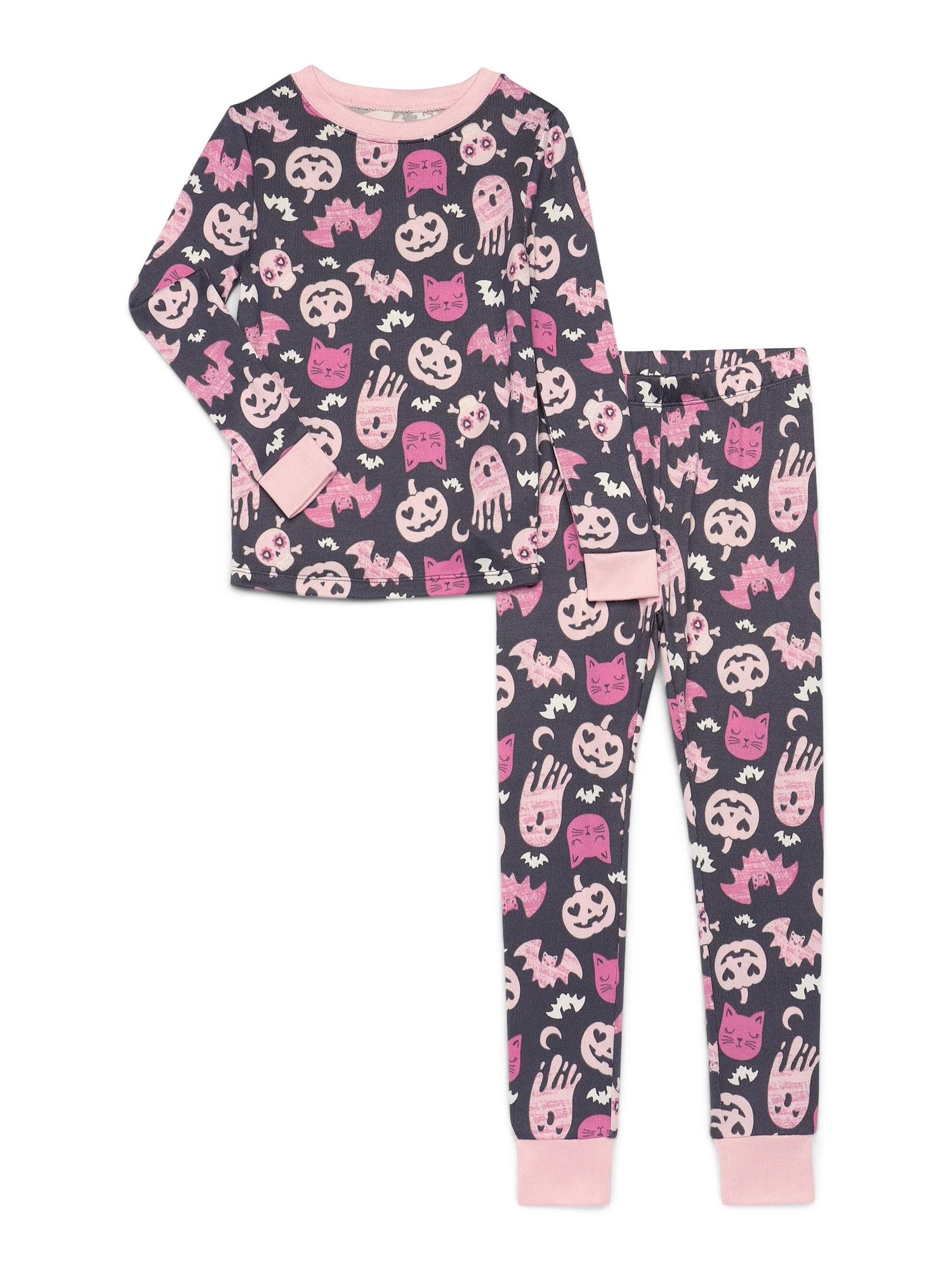 Way to Celebrate Halloween Girls Long Sleeve Top and Pants Tight Fit, 2-Piece Pajama Set  2-Piece... | Walmart (US)