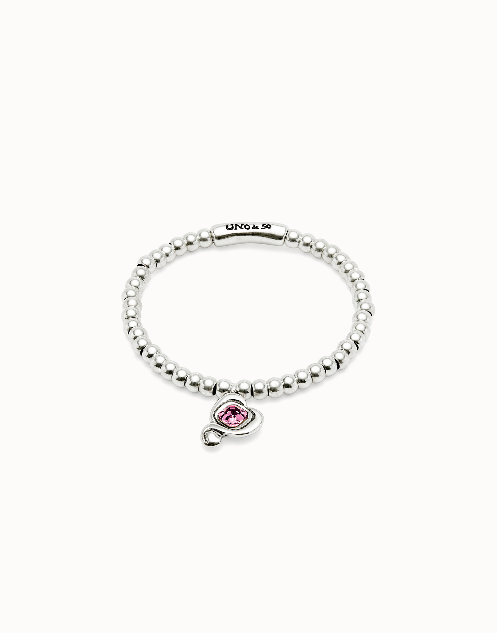 Beaded  stretch bracelet with heart and pink crystal | UNOde50
